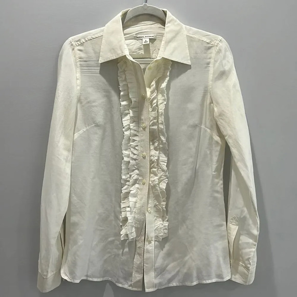 Banana Republic Long Sleeve Button Down Ivory Shirt Blouse with Ruffles size S - Picture 1 of 7